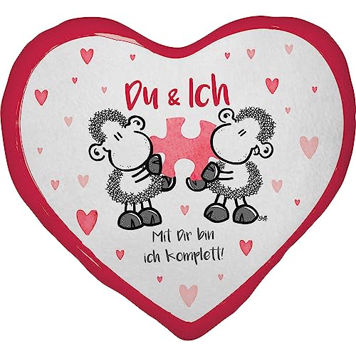 Sheepworld Plüschkissen Motiv "Du & Ich"| Plüschkissen in Herzform, 30 cm x 25 cm, Mehrfarbig, 100% Polyester | Geschenk, Liebe, Valentinstag | 48184 von Sheepworld