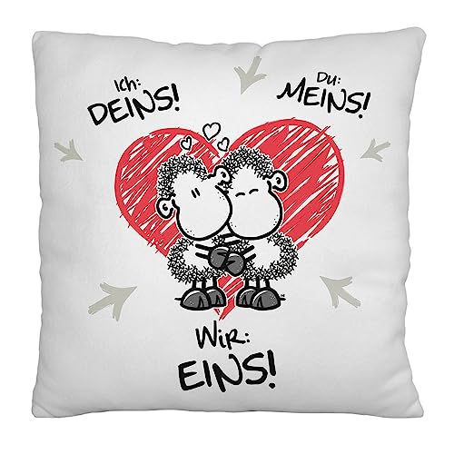 Sheepworld Plüschkissen Motiv "Wir eins" | Zierkissen, 25 cm x 25 cm, 100% Polyester | Geschenk, Valentinstag, Dekoartikel | 48182 von Sheepworld