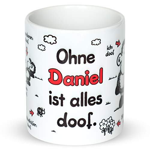 Sheepworld »Ohne … ist alles doof.« Tasse mit Wunschnamen, personalisiert (weiß) | Porzellan, 32,5 cl, Tasse mit Namen | Geschenk personalisiert | L1366 von Sheepworld