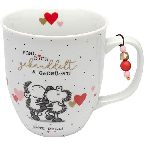 Sheepworld Tasse mit Motiv "Fühl dich geknuddelt" | Tasse mit Spruch, Porzellan, 40 cl | Geschenk Liebe, Paare | 46684 von Sheepworld