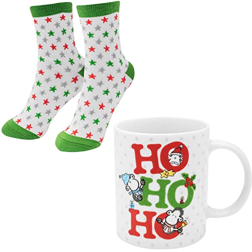 Sheepworld Tasse-Socken-Set Motiv "Ho ho ho" | Geschenkset Winter, Weihnachten, Tasse aus Porzellan, 35 cl, Damensocken in Größe 36-40 | Geschenk Weihnachten, Nikolaus, Advent | 51120 von Sheepworld