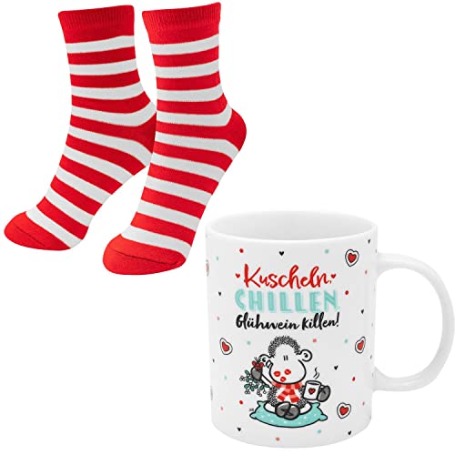 Sheepworld Tasse-Socken-Set Motiv "Chillen" | Geschenkset Winter, Weihnachten, Tasse aus Porzellan, 35 cl, Damensocken in Größe 36-40 | Geschenk Weihnachten, Nikolaus, Advent | 51122 von Sheepworld