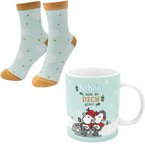 Sheepworld Tasse-Socken-Set Motiv "Schön, dass es dich gibt" | Geschenkset Winter, Weihnachten, Tasse aus Porzellan, 35 cl, Damensocken in Größe 36-40 | Geschenk Weihnachten, Nikolaus, Advent | 51121 von Sheepworld