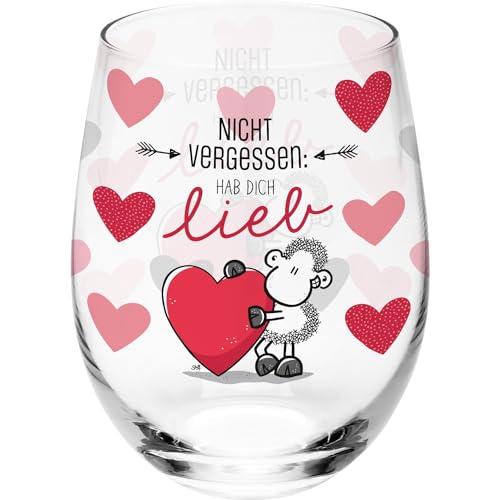 Sheepworld Trinkglas Motiv "Hab dich lieb" | Glas mit Motivdruck, Wasserglas konisch, 60 cl | Geschenk Geburtstag, Verliebte, Valentinstag | 48521 von Sheepworld