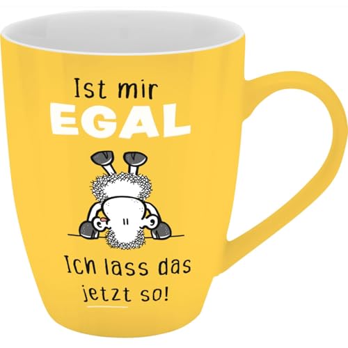 Sheepworld Becher mit Motiv "Egal" | Tasse mit Spruch, New Bone China Porzellan, 35 cl, mit Geschenkbaderole | lustiges Geschenk, Geburtstag | 74204 von Sheepworld