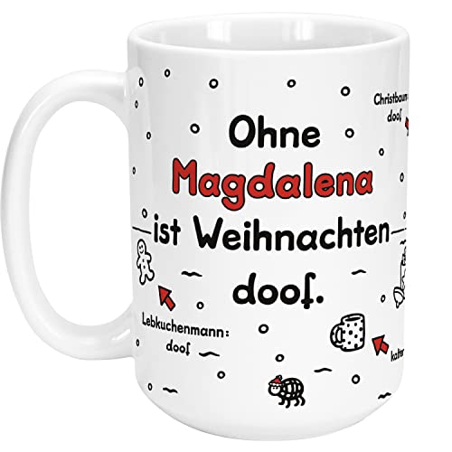 Sheepworld »Ohne … ist Weihnachten doof.« XL-Tasse mit Wunschnamen, personalisiert (weiß) | Keramik, 42,7 cl | Geschenk personalisiert | L1638 von Sheepworld