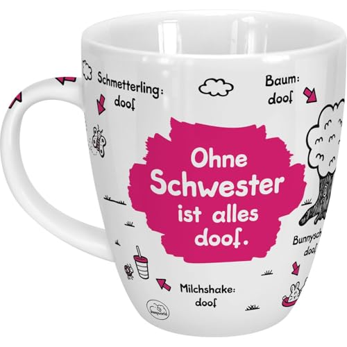 Sheepworld Tasse Ohne Schwester ist alles doof | Porzellan, 45 cl | Porzellantasse für Kaffee und Tee, Tasse mit Spruch | 45139 von Sheepworld