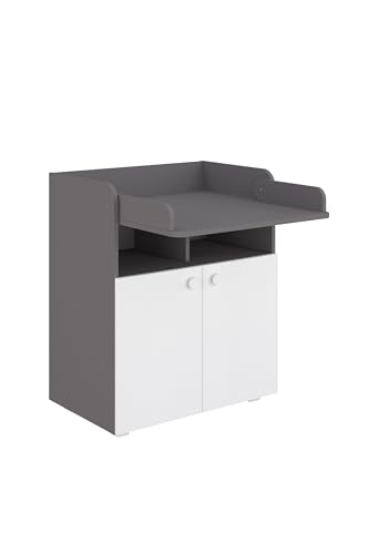 Shefa Kids Wickelkommode 700 Basic - Multifunktionale Wickelstation mit klappbarer Wickelfläche, 2 Türen und offenem Fach, 70x47x86 cm, Grau-weiß von Shefa