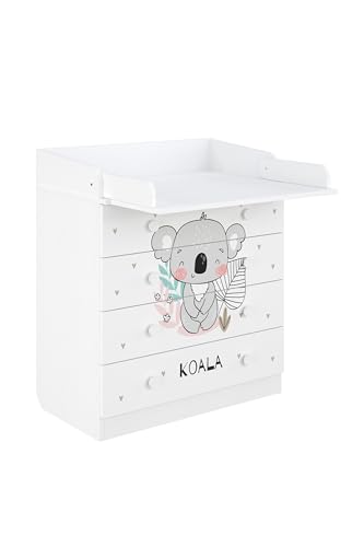 Shefa Kids 800 Changing Unit White Koala Design - Spacious Chest of Drawers with 4 Drawers and Changing Unit von Shefa
