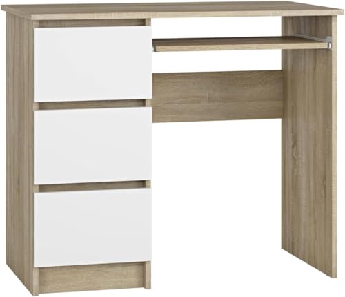 Shefa Line Cina Schreibtisch mit Schubladen - 3 praktische Schubladen für optimale Organisation - Bürotisch Computertisch 90x50 cm Kleiner Arbeitstisch Kinderschreibtisch mit Stauraum - Modern Sonoma von Shefa