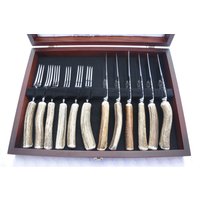 6 Paar Echte Hirsch/Geweih Henkel Steak Messer & Drei Gabeln in Einer Präsentationstasche Made Sheffield England von SheffieldCutleryShop