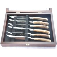 Sechs Echte Seltene Sambar Hirsch/Geweih Henkel Steak Messer Silber Ferruled Cased Made in Sheffield England von SheffieldCutleryShop
