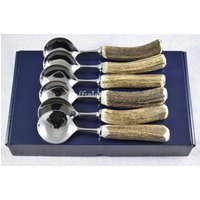 Sechs Neue Echte Hirsch/Geweih Griff Suppenlöffel Boxed Made in Sheffield England von SheffieldCutleryShop