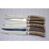 Sechs Neue Extra Große Echte Hirsch/Geweih Griff Steakmesser Aus Sheffield England Mit Kostenlose Erste Gravur Auf Der Klinge von SheffieldCutleryShop
