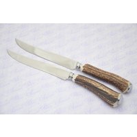 Zwei Neue Extra Große Echte Hirsch/Geweih Griff Steakmesser Aus Sheffield England Mit Kostenlose Erste Gravur Auf Der Klinge von SheffieldCutleryShop