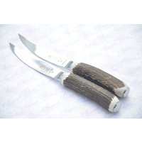 Zwei Neue Hump Back Echte Hirsch/Geweih Henkel Steak Messer Made Sheffield England von SheffieldCutleryShop