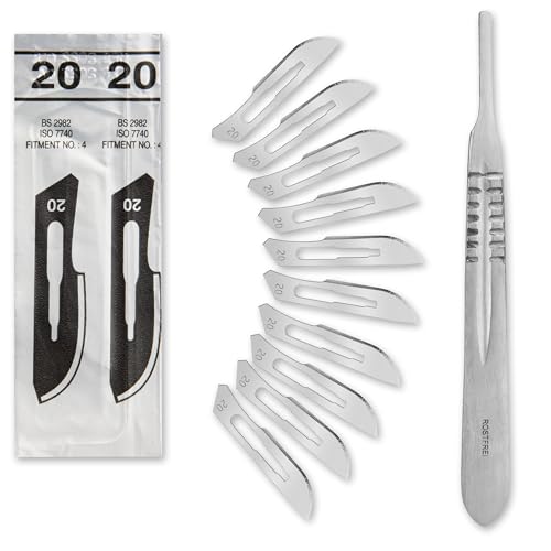 Set - 50 Stück sterile Skalpellklingen Figur 20 aus Karbonstahl - Ersatzklingen + 1 x Shehadeh - Skalpell-Halter - Edelstahl von Shehadeh
