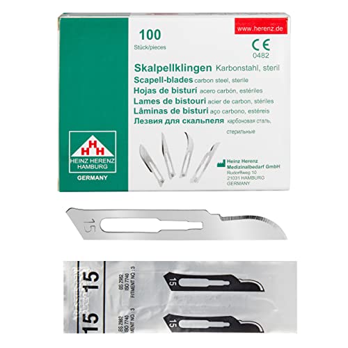 Shehadeh - 100 Stück sterile Skalpellklingen Figur 15 für Skalpellhalter Nr. 3 - Extrem scharf von Shehadeh