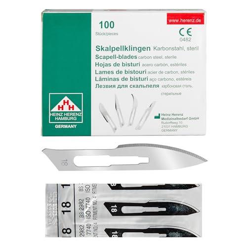 Shehadeh - 100 Stück sterile Skalpellklingen Figur 18 für Skalpellhalter Nr. 4 - Extrem scharf von Shehadeh