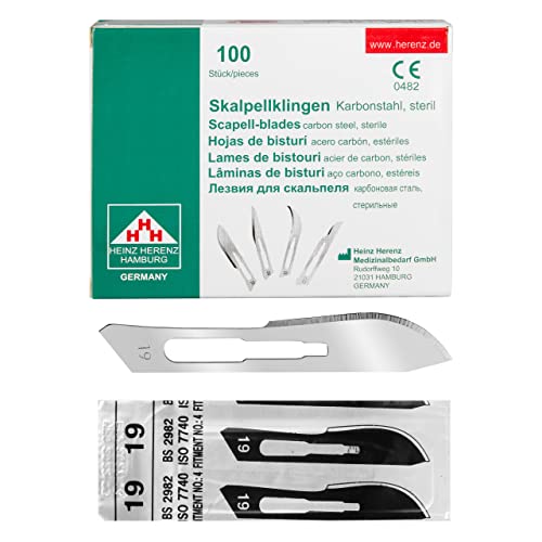 Shehadeh -100 Stück sterile Skalpellklingen Figur 19 für Skalpellhalter Nr. 4 - Extrem scharf von Shehadeh