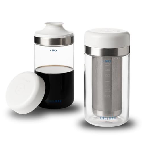 Shelbru Kaltbrühsystem mit wiederverwendbarem Doppelfilter aus Edelstahl – 2-teiliges Set mit Brauer und Karaffe – 500 ml Kaltbrühkonzentrat – robustes Borosilikatglas von Shelbru