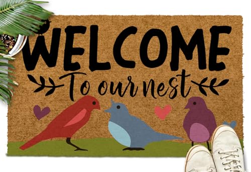 Shelinh Welcome to Our Nest Haustürteppich, lustige Fußmatten für den Außenbereich, 60 x 40 cm von Shelinh