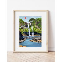 Wailua Falls Wandkunst, Kunstdruck, Hawaii, Kauai, Tropical Art, Travel Wasserfall Print, Hawaii Print von ShelleyAldrichArt