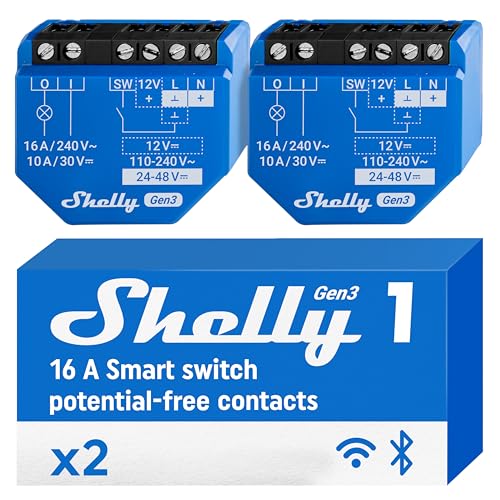 Shelly 1 Gen3-2 Pack | WLAN Smart-Schalter-Relais mit Potentialfreie Kontakte | Lichtschalter | Hausautomation | Kompatibel mit Alexa & Google Home | iOS Android App | Kein Hub erforderlich Shelly 1 Gen3-2 Pack | WLAN Smart-Schalter-Relais mit Potentialfreie Kontakte | Lichtschalter | Hausautomation | Kompatibel mit Alexa & Google Home | iOS Android App | Kein Hub erforderlich von Shelly
