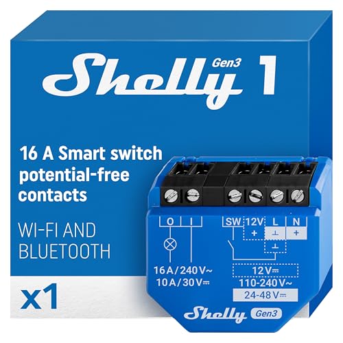 Shelly 1 Gen3 | WLAN Smart-Schalter-Relais mit Potentialfrei Kontakt | Lichtschalter | Hausautomation | Kompatibel mit Alexa & Google Home | iOS Android App | Kein Hub erforderlich von Shelly