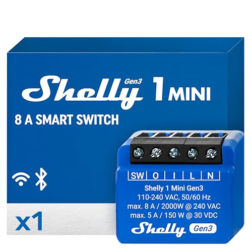 Shelly 1 Mini Gen3 | WLAN Smart Relais Schalter mit Potentialfreie Kontakte| 1 Kanal 8A | Lichtsteuerung und Garagentoröffner | Alexa und Google Home | iOS-Android-App | Kein Hub erforderlich von Shelly