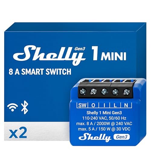 Shelly 1 Mini Gen3 | WLAN Smart Relais Schalter mit Potentialfreie Kontakte | 1 Kanal 8A | Lichtsteuerung | Alexa und Google Home | Hausautomation | iOS-Android-App | Kein Hub erforderlich (2 Stück) von Shelly