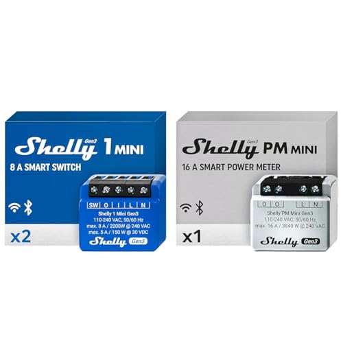 Shelly 1 Mini Gen 3 | WiFi & Bluetooth Smart Switch Relais 1 Kanal 8A & PM Mini Gen 3 | Intelligenter WLAN- und Bluetooth-Leistungsmesser 1 Kanal 16 A von Shelly