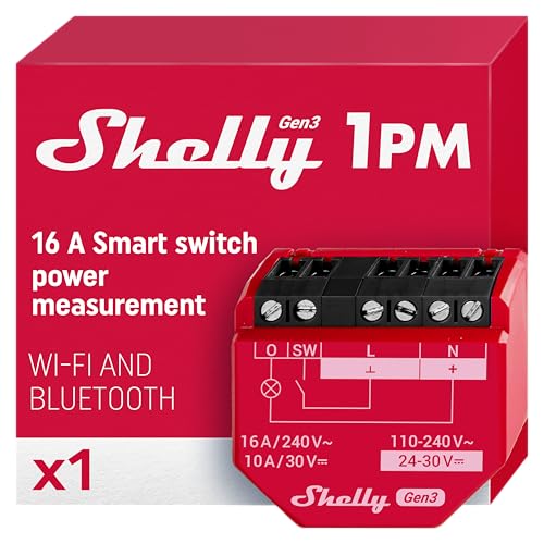 Shelly 1PM Gen3 | WLAN Smart Relais-Schalter mit Strommessung - 16A | Lichtsteuerung | Alexa & Google Home | iOS- Android-App | Hausautomation | Kein Hub erforderlich Shelly 1PM Gen3 | WLAN Smart Relais-Schalter mit Strommessung - 16A | Lichtsteuerung | Alexa & Google Home | iOS- Android-App | Hausautomation | Kein Hub erforderlich von Shelly