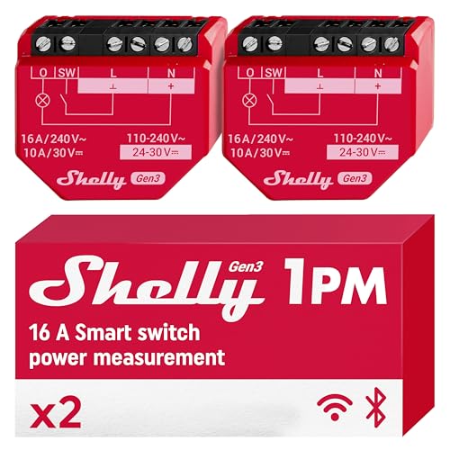 Shelly 1PM Gen3 | WLAN Smart Relais-Schalter mit Strommessung - 16A | Lichtsteuerung | Alexa & Google Home | iOS- Android-App | Hausautomation | Kein Hub erforderlich (4 Stück) von Shelly