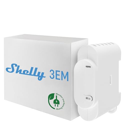 Shelly 3EM | Wlan-gesteuerter intelligenter 3 Kanal Relaisschalter mit Energiemessung und Schützsteuerung | Alexa & Google Home kompatibel | iOS Android App | Kein Hub erforderlich | Stromüberwachung von Shelly