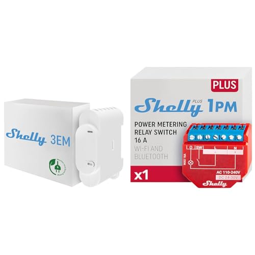 Shelly 3EM | Wlan-gesteuerter intelligenter 3 Kanal Relaisschalter & Plus 1PM | WLAN & Bluetooth Relais Schalter mit Strommessung von Shelly