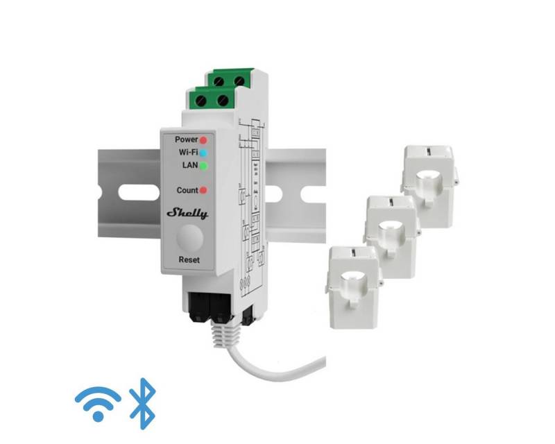Shelly Balkonkraftwerk Shelly Pro 3EM - 120A Strommessgerät WLAN Bluetooth, (3-St), Temperatursensor von Shelly