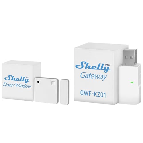 Shelly Blu Door/Window Weiß | Bluetooth betriebener Tür- & Fenstersensor & BLU Gateway | Bluetooth-WLAN-Gateway in einem USB-A-Dongle von Shelly
