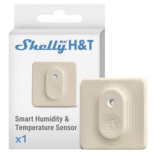Shelly Blu H&T Elfenbein | Bluetooth-gesteuerter Temperatur- und Luftfeuchtigkeitssensor | Spritzwassergeschützter und Staubdichter | Schutzklasse IP54 | iOS-Android-App | Gateway Erforderlich von Shelly