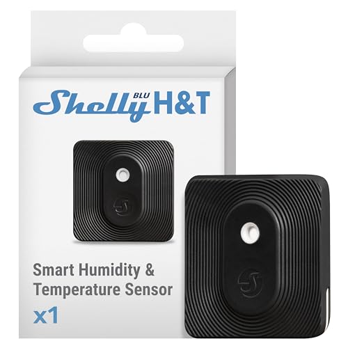 Shelly Blu H&T Schwarz | Bluetooth-gesteuerter Temperatur- und Luftfeuchtigkeitssensor | Spritzwassergeschützter und Staubdichter | Schutzklasse IP54 | iOS-Android-App | Gateway Erforderlich von Shelly