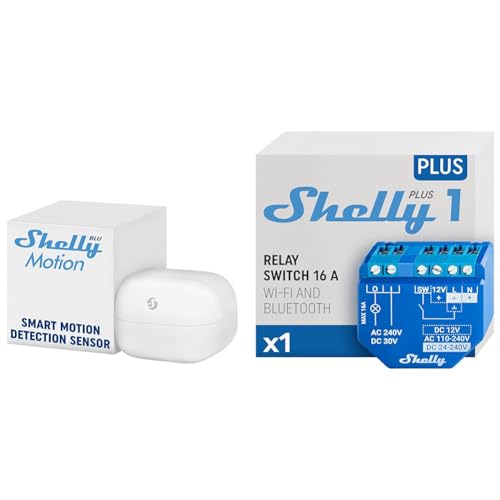 Shelly Blu Motion | Bluetooth-Bewegungs- und Lux-Sensor & Plus 1 | WLAN & Bluetooth Smart Relais Schalter | Hausautomation von Shelly