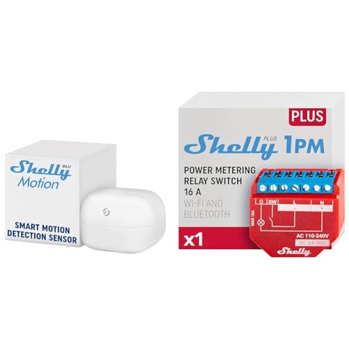 Shelly Blu Motion | Bluetooth-Bewegungs- und Lux-Sensor & Plus 1PM | WLAN & Bluetooth Relais Schalter mit Strommessung von Shelly