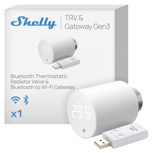 Shelly Blu TRV & Shelly Blu Gateway Gen3 - Bluetooth Smart Thermostatventil, Präzise Temperaturregelung, Boost-Modus, Umfassende Integration, Hausautomation, Fernsteuerung, Alexa & Google Home von Shelly