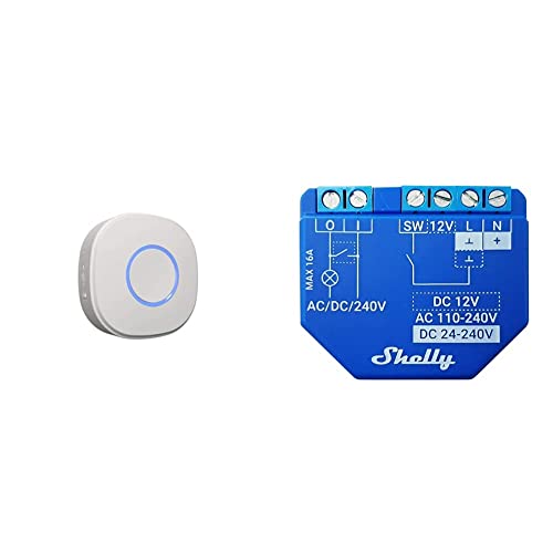 Shelly Button 1 x WiFi-Gerät, vielseitig, mit wiederaufladbarem Lithium-Akku, Weiß & Plus 1 Smart Home Relais Schalter, Digitale Steuerung von elektronischen Geräten per kostenloser App & WLAN von Shelly