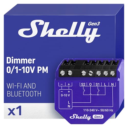 Shelly Dimmer 0/1-10V PM Gen3 - WLAN Smart-Dimmschalter-Controller mit Strommessung | Lichtsteuerung | iOS-Android-App | Kein Hub erforderlich | Kompatibel mit Alexa und Google Home | Hausautomation von Shelly