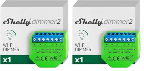 Shelly Dimmer 2, Intelligenter Wlan Dimmer, Kein Neutralleiter nötig, Hausautomatisierung, Kompatibel mit Alexa & Google Home, iOS Android App, Kein Hub erforderlich, Dimmbare Lichter (Packung mit 2) von Shelly