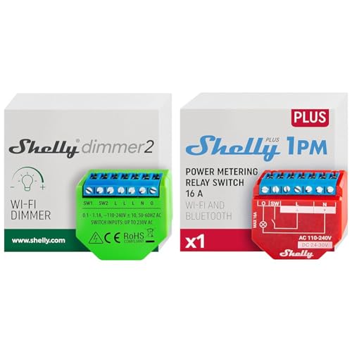Shelly Dimmer 2 Intelligenter Wlan Dimmer Kein Neutralleiter nötig Hausautomatisierung & Plus 1PM WLAN & Bluetooth Relais Schalter mit Strommessung| Smart Home Hausautomation von Shelly