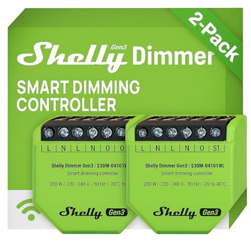 Shelly Dimmer Gen3 Doublepack WLAN Smart Dimmer, Hausautomation, Dimmbare Lichter, LED-Streifen, Kein Neutralleiter Еrforderlich, Smarte Zeitpläne, Kein Hub Еrforderlich, iOS & Android, Alexa & Google Shelly Dimmer Gen3 Doublepack WLAN Smart Dimmer, Hausautomation, Dimmbare Lichter, LED-Streifen, Kein Neutralleiter Еrforderlich, Smarte Zeitpläne, Kein Hub Еrforderlich, iOS & Android, Alexa & Google von Shelly