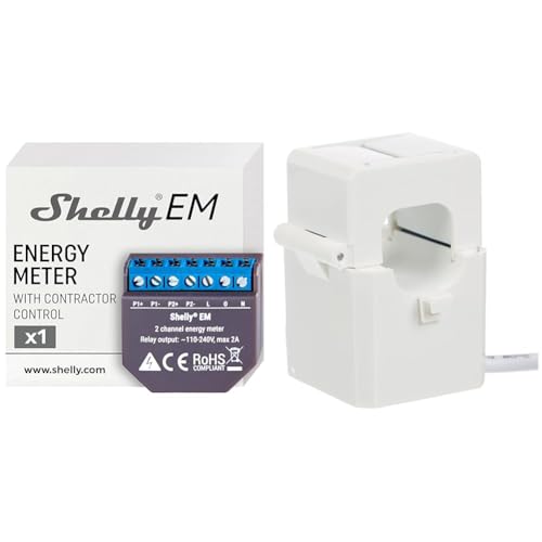 Shelly EM, Smart Home Energiemessgerät einphasig, Digitale Steuerung via WLAN & App & Stromwandler 120A - Erweiterungsmodul von Shelly