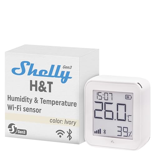 Shelly H&T Gen3 Elfenbein | WLAN Smart Temperatur- und Feuchtigkeitssensor | Fernsteuerung | Smarte Szenen | Benachrichtigungen | Datenspeicherung | Kein Hub Erforderlich | Alexa & Google Home von Shelly